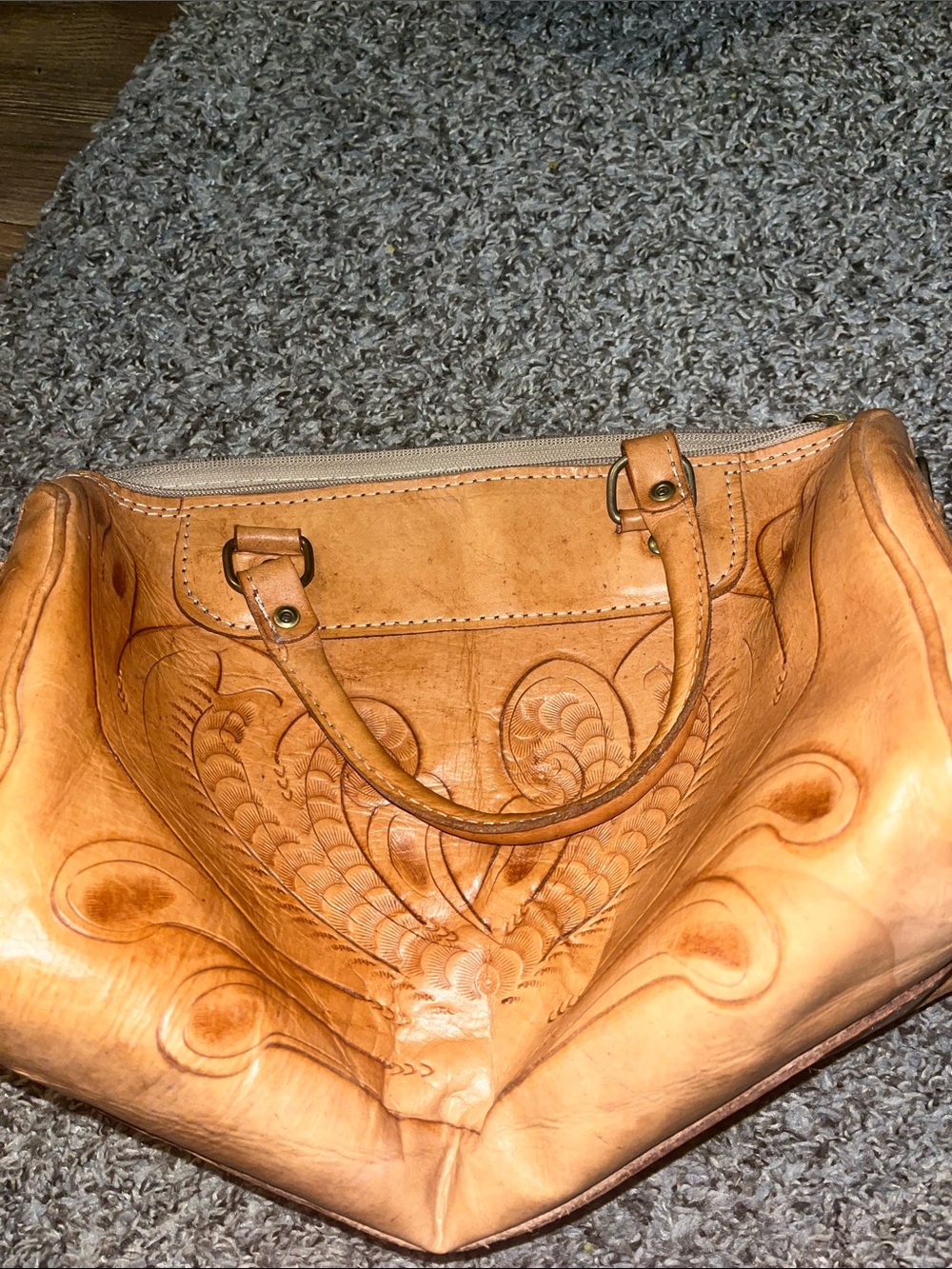 Hand-Tooled Leather Tote Bag in Tan